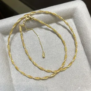Altın gümüş karışık renk bağlantı katı altın zincir NecklaceWholesale 18K Au750 altın zincir büküm Dookie zincir kolye takı