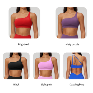 Sujetador deportivo sin costuras para <span class=keywords><strong>mujer</strong></span>, nuevo, de un solo hombro, con espalda hueca, para yoga, deportes al aire libre, correr, secado rápido, top de fitness - Product Image 2