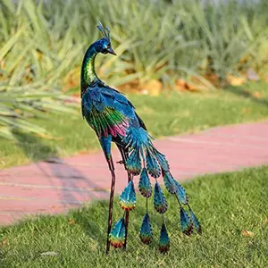 花园鸟类艺术装饰金属站立孔雀庭院雕像装饰公园雕塑庭院门廊草坪装饰