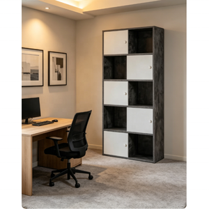 Industrial 10-Cell <strong>Cube</strong> Shelving <strong>Unit</strong>, Asymmetrical White Door Wooden <strong>Storage</strong> Book Shelf for Office Bedroom - Product Image 5