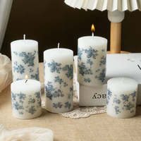 Velas Cilíndricas Grandes Sin Humo, con Estampados de Porcelana Azul y Blanca, Ecológicas, Hechas a Mano, con Tapa de Bambú y Vidrio, para Navidad y Bodas