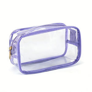 Factory Low MOQ Large Capacity PVC Travel <b>Makeup</b> Zipper <b>Bag</b> Clear <b>Transparent</b> Waterproof Cosmetic Pouch with Custom Pattern Logo - Product Image 2