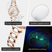JINSHIDUN 8864 Jam Tangan Mekanik Wanita Elegan Grosir Desain Bunga Tali Baja Tahan Karat Tahan Air Bercahaya Jam Tangan Bisnis
