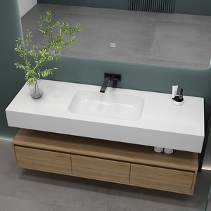 Double Layer Wall Mounted Minimalist Solid Wood Bathroom Vanity with Hot Bending Seamless Integrated Basin - Product Image 4