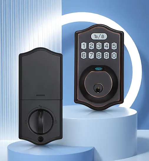 BBDHOMEスマートフロントドアセット-2つのレバーハンドル付き-電子キーパッドコードデッドボルト指紋ドアロック