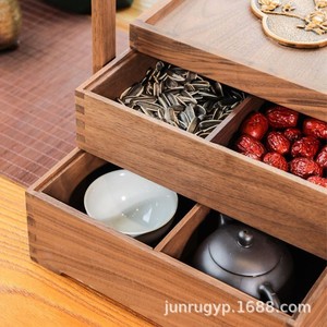 Caja de regalo cuadrada de madera maciza de varias capas con asa para guardar frutos secos y para empaquetar regalos. - Product Image 5