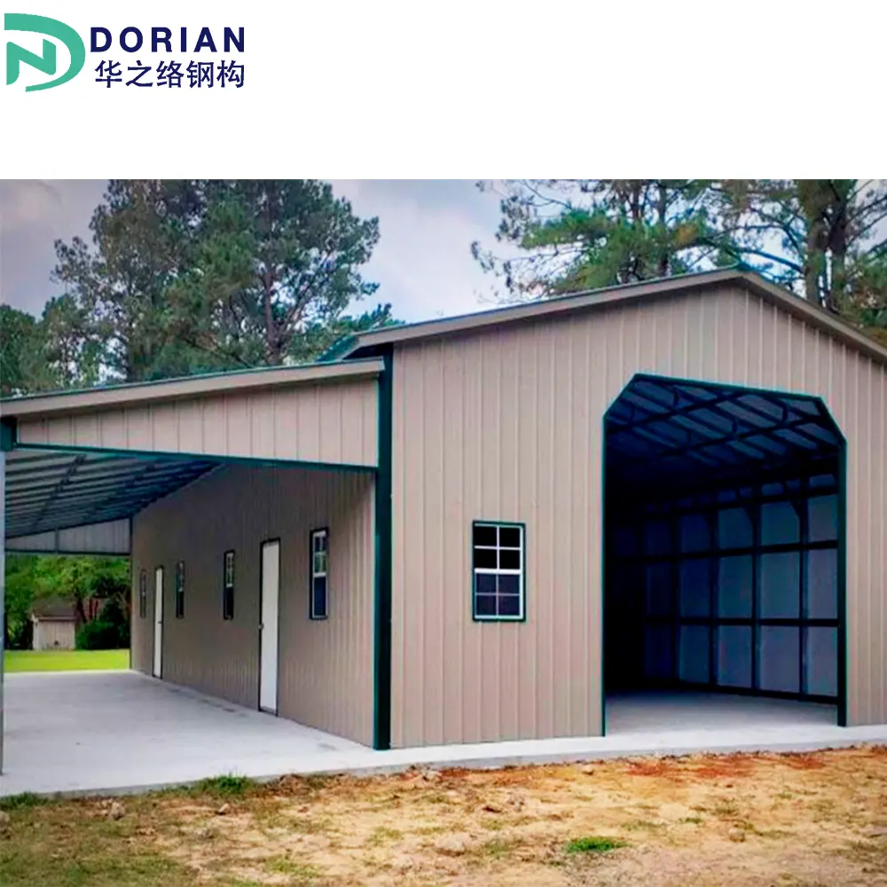 Kit de bâtiments de garage en métal à faible coût Structure Construction Portes d'entrée de garage préfabriquées en acier nervuré