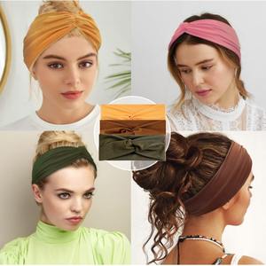 عصابة شعر نسائية مطاطية مرنة محبوكة بألوان مبهجة عصابات رأس مطاطية عريضة رياضية للنساء - Product Image 3