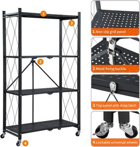 Floor-<b>standing</b> Multi-layer Installation-<b>free</b> Stainless Steel Corrosion Protected <b>Kitchen</b> Folding Shelf Wheels Shelf Rack - Product Image 1