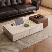Table basse en travertin et meuble TV combinés, style mi-siècle, rectangulaire, moderne, simple, personnalisable, avec rangement pour salon