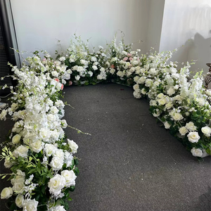 Proposta composizione floreale artificiale bianco rosa verde foglie di fiori alto corridore per le navate nuziali sfondo decorazione - Product Image 1