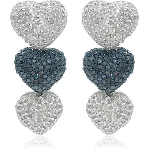 Ornaatis Three Heart Drop <b>Earrings</b> 2.08 Cttw Round Cut White And Blue Diamond 925 Sterling <b>Silver</b> For <b>Women</b> Wedding Jewelry - Product Image 1