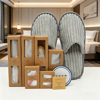 Ensemble de produits de toilette jetables rayés gris pour hôtel avec emballage en papier kraft – Kit de salle de bain complet pour chambre d'hôtes