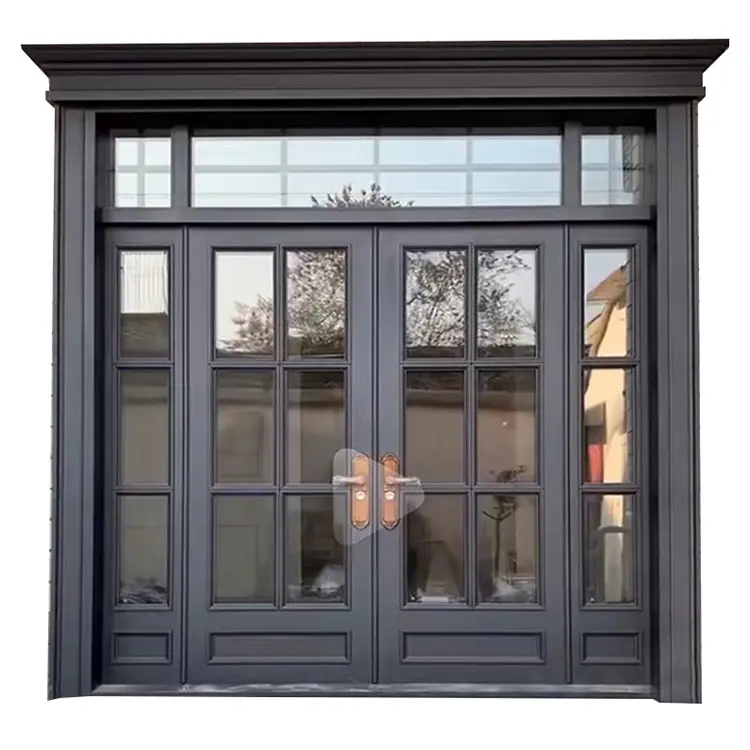 Grade de vidro de entrada dupla, alta qualidade, moderna, liga de zinco, porta, grelha