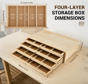 Wooden Natural Color Portable Drawer-style Paintbrush Holder with Four Compartments <strong>for</strong> Desk-based Stationery <strong>Storage</strong>. - Product Image 6