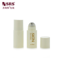 Flacon roll-on vide en PET brillant beige de 30-50 ml, 60 ml, 90 ml, rechargeable, pour soins personnels, déodorant, avec étiquette personnalisée