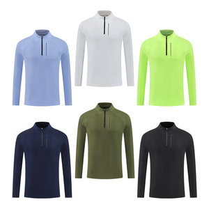 Hombres completo de secado rápido gimnasio Fitness ropa deportiva 1/4 cuartos Zip Top camisetas entrenamiento camiseta con diseño en blanco - Product Image 4