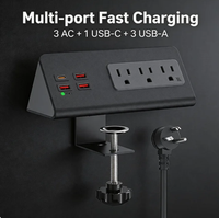 Multiprise de bureau à fixation sur bureau, norme américaine, avec PD 20W USB-C, 3 prises CA US et 4 ports USB, pour bureau et domicile