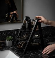 Decoración Navideña para el Hogar, Cocina y Sala de Estar, Estante de Madera Negro de 3 Niveles y 20 Pulgadas de Alto, Bandeja para Servir, Multifuncional y Portátil