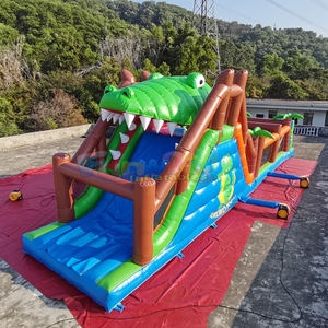 Château gonflable commercial combiné avec toboggan et structure de jeu pour enfants, parcours d'obstacles crocodile - Product Image 1