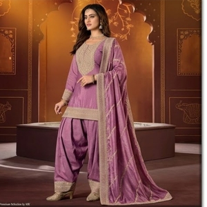 Elegante Conjunto de Traje Patiala Morado Bordado para Mujer, para Bodas, Festivales y Fiestas, Salwar Kameez Dupatta Tradicional - Product Image 3