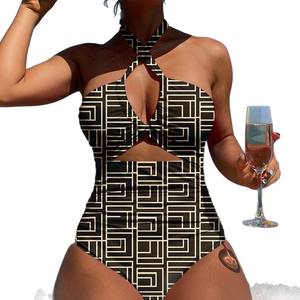 Traje de Baño Enterizo Sexy para Mujer con Estampado Geométrico, Espalda Descubierta, Casual, para Playa, con Sujetador Push-Up, 1 Pieza - Product Image 3