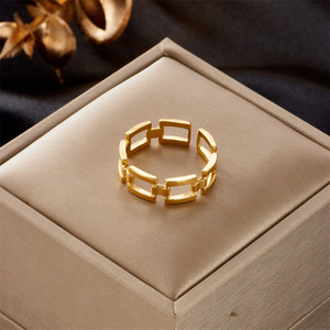 Geometric <b>Square</b> Opening <b>Adjustable</b> Ring Gold Unisex Fashion Jewelry Gift - Product Image 1
