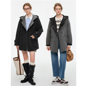 Vega Chang Chất Lượng Cao Hai Mặt Áo Khoác Vỏ Len Đa Năng Tối <span class=keywords><strong>Grey</strong></span> Trùm đầu Nhìn Giản Dị Nút Sừng Cho Tất Cả Các Mùa Đông - Product Image 1