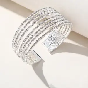 Bracelet en cristal de diamant complet multicouche de luxe bracelet ouvert femmes bijoux de mode Bling bijoux de mariage Pulsera De Moda