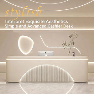 Bureau d'accueil moderne en arc blanc éclairé par LED, avec rangement, multifonctionnel, pour bureau, hôtel, hôpital, <span class=keywords><strong>salon</strong></span> de beauté, usage commercial - Product Image 4