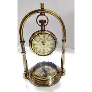 Antique Brass Compass Nautical <b>Table</b> Top <b>Clock</b> Mechanical Waterproof Snooze Function Round Traditional Desk Decor Watch - Product Image 1