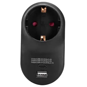 Adaptador de corriente, 1 a 1, 16A, con puertos USB y tipo C, ideal para cargar dispositivos electrónicos en viajes y el hogar. - Product Image 1