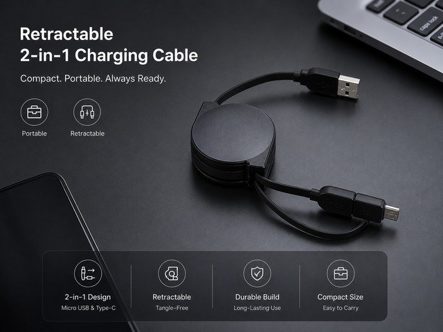Dual Ports Retractable Charging Cable Fast Charger Type C Micro USB Universal USB Cord for iPhone Android Smartphones