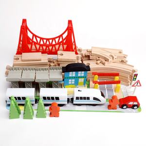 Ensemble de piste de train en <span class=keywords><strong>bois</strong></span> avec <span class=keywords><strong>locomotive</strong></span> électrique, jouet à fente en <span class=keywords><strong>bois</strong></span>, 50 pièces - Product Image 6