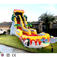Toboggan aquatique gonflable géant en PVC de 0,55 mm sur le thème des dinosaures, château gonflable Dino, toboggans aquatiques commerciaux gonflables à vendre