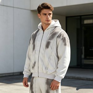 Sweat à capuche pour homme en coton délavé et teinté, sweat à capuche zippé effet vieilli avec motif singe pulvérisé, sweat à capuche 450 GSM en molleton 100 % coton pour homme, coupe ample - Product Image 3