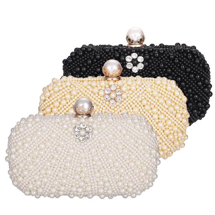 Bolso de mano para mujer, bolsos de noche de lujo, bolso de perlas con cuentas completas para boda, fiesta de graduación