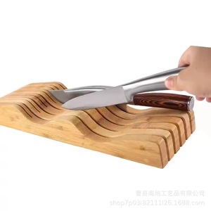 <b>Wooden</b> Knife Holder Kitchen Countertop Storage Rack 7pcs Curved Knife <b>Block</b> Bamboo Material Desktop Use - Product Image 5