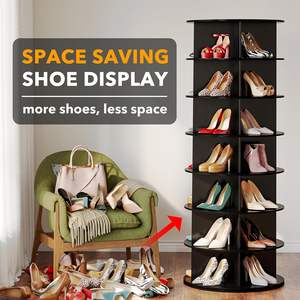 <span class=keywords><strong>Zapatero</strong></span> giratorio negro de 7 niveles, soporte para bolsas verticales 360, organizador de torre de exhibición de zapatos giratorios Lazy Susan - Product Image 3