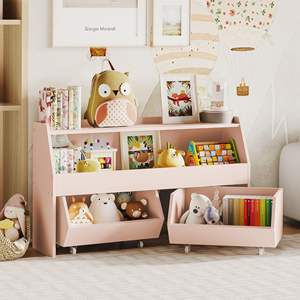 Étagère à jouets pour garçons et filles avec roulettes, armoires de rangement en bois bon marché, organisateur de casiers, bibliothèque pour enfants, armoire de rangement - Product Image 4
