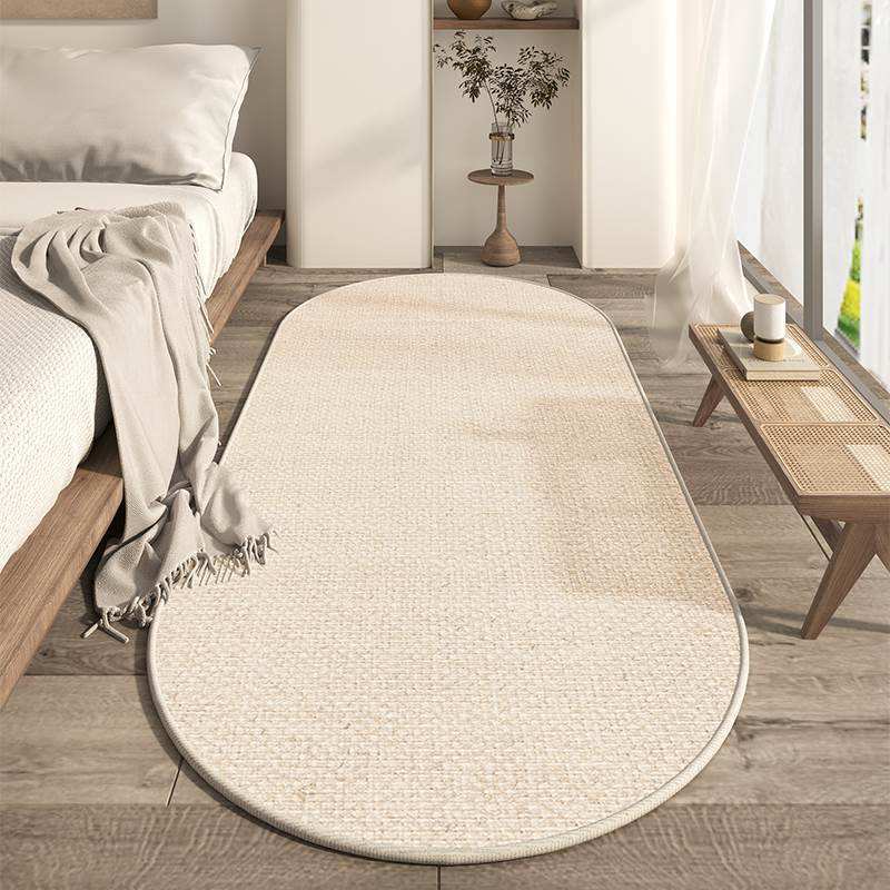 Tapis ovale en velours cristal amélioré, blanc coquille, style lin.