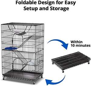 <span class=keywords><strong>Cage</strong></span> pour animaux de compagnie pliable en métal à 4 niveaux de 51 pouces avec fermeture à bouton à <span class=keywords><strong>2</strong></span> portes et 1 hamac Parc intérieur et extérieur pour chats et furets - Product Image 4