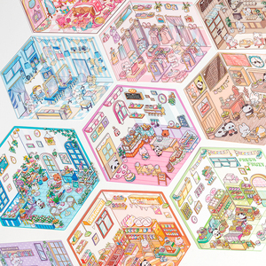 Lot de 3 autocollants décoratifs 3D personnalisables, motif chalet de conte de fées, pour carnet, scène miniature tridimensionnelle - Product Image 3