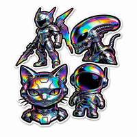 Stiker Vinyl Die Cut Robot Sci Fi Mecha Custom dengan Spot UV Silver Foil Tahan Air dan Perekat Sendiri untuk Helm, Skateboard, Astronot