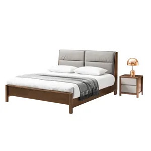 מסגרת מיטת עץ rosewood עץ מלא עם מיטת ראש מרופדים מרופד עם לוחות חדר שינה רהיטים אגוז אגוז הרכבה מהירה