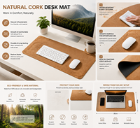 Tapis de bureau en liège pour le bureau, la maison, l'ordinateur, tapis antidérapant pour clavier et souris, protection de bureau écologique pour le travail et les études