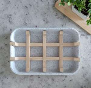 Marbling Style <b>Bamboo</b> Bathroom Accessories <b>Soap</b> Case Holder Shower Shampoo Bar <b>Dish</b> Box with Water Drain - Product Image 1