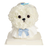 Cadeau d'anniversaire ou de Saint-Valentin pour votre petite amie, peluche chien maltais en PVC fait main de 25 cm avec roses et bande lumineuse, vente en gros disponible