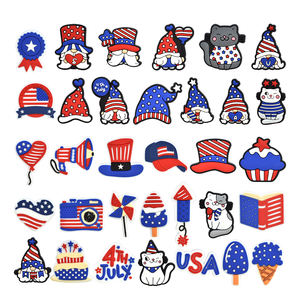 人気のアメリカ国旗シューズチャームPVCソフトラバーシューズアクセサリー独立記念日USAシューズチャームクロッグチャームキッズギフ - Product Image 1