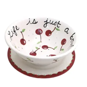 Life is Just a Bowl of Cherry-керамическая чаша для ягод, дуршлаг с тарелкой, красивая чаша для клубники/вишни, идеальный подарок для ведущей